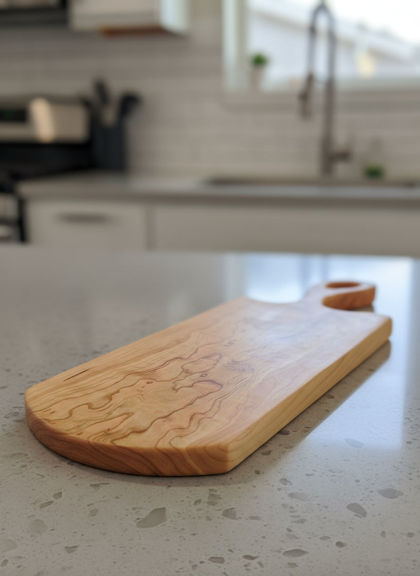 Figured Rustic Cherry Charcuterie Board – 7½ x 20 x ⅞" with Raw Edge Charm