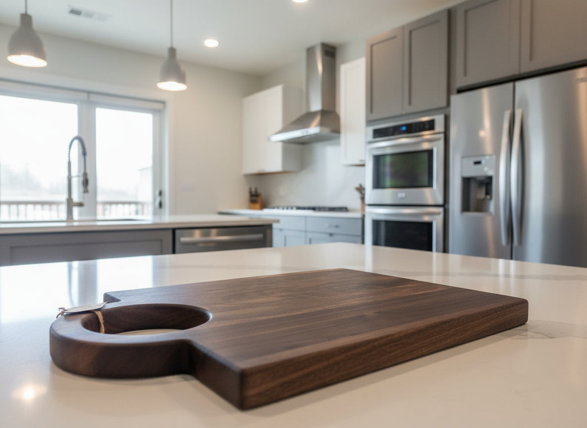 Engraved Black Walnut Cutting Board with Handle – Personalized Craftsmanship, Built to Serve