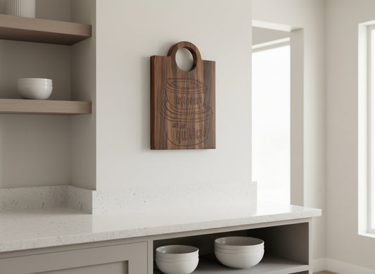 Engraved Black Walnut Cutting Board with Handle – Personalized Craftsmanship, Built to Serve