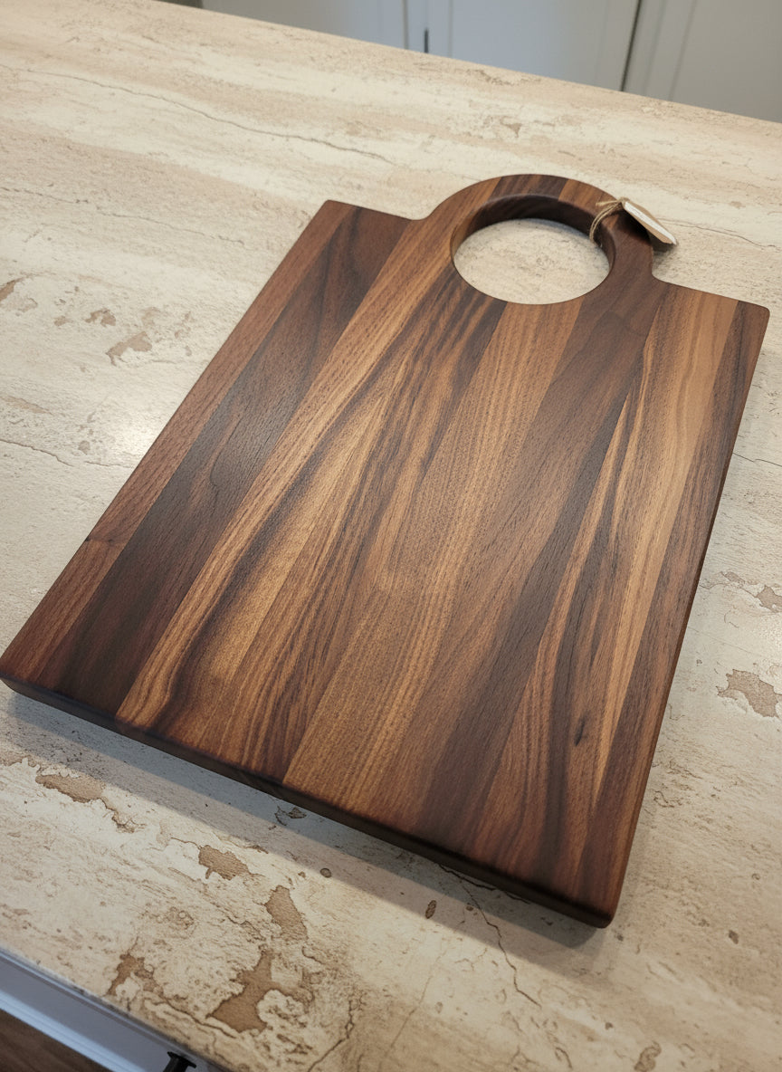 Engraved Black Walnut Cutting Board with Handle – Personalized Craftsmanship, Built to Serve