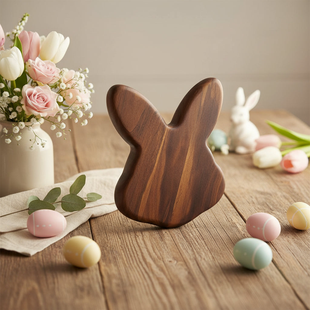 9" Black Walnut Cute Easter Bunny Board