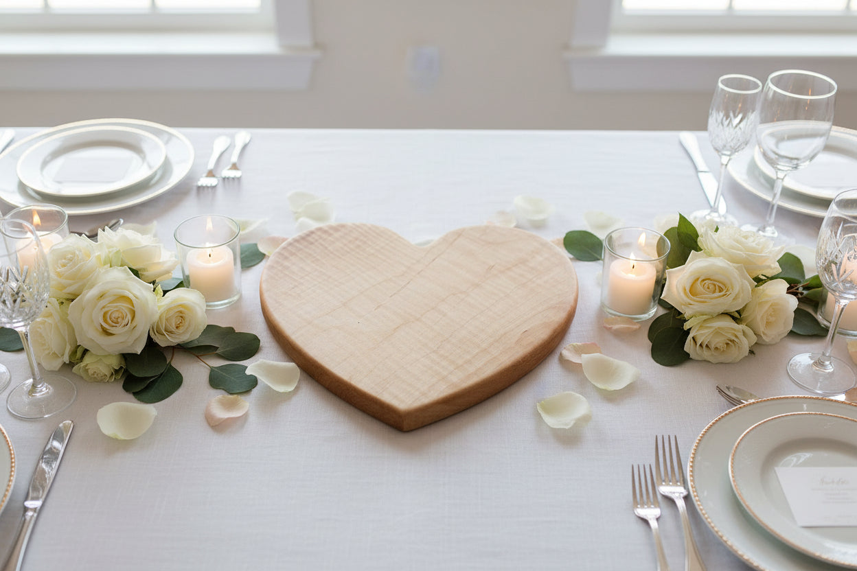 Handcrafted 8" Curly Maple Heart‑Shaped Charcuterie & Cutting Board