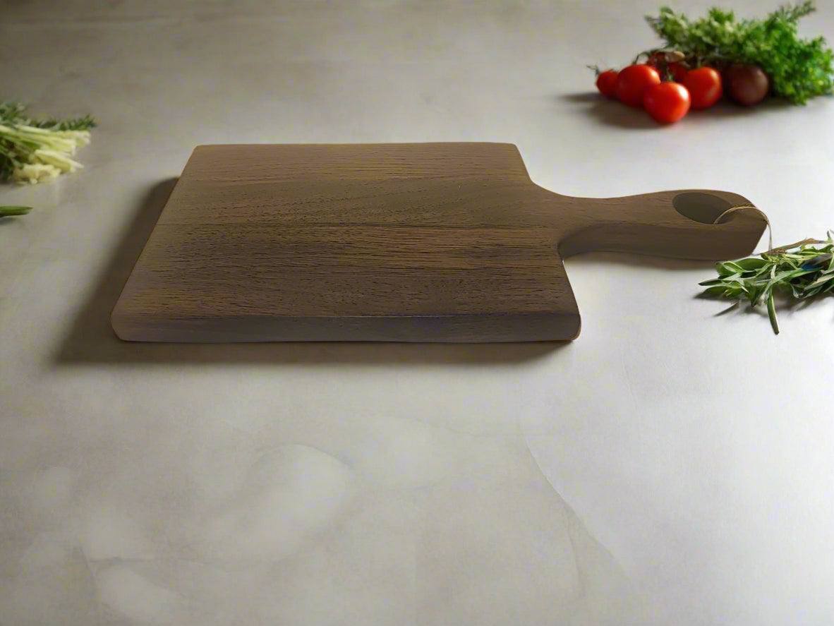 Black Walnut Mini Cutting Board with Handle – 6"x7"x¾" (11.25" Total)