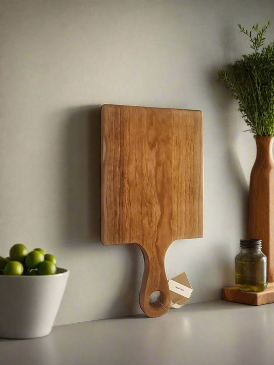 Cutting Board - Mini Cherry Hardwood with Handle, 6"x7.5", Handcrafted