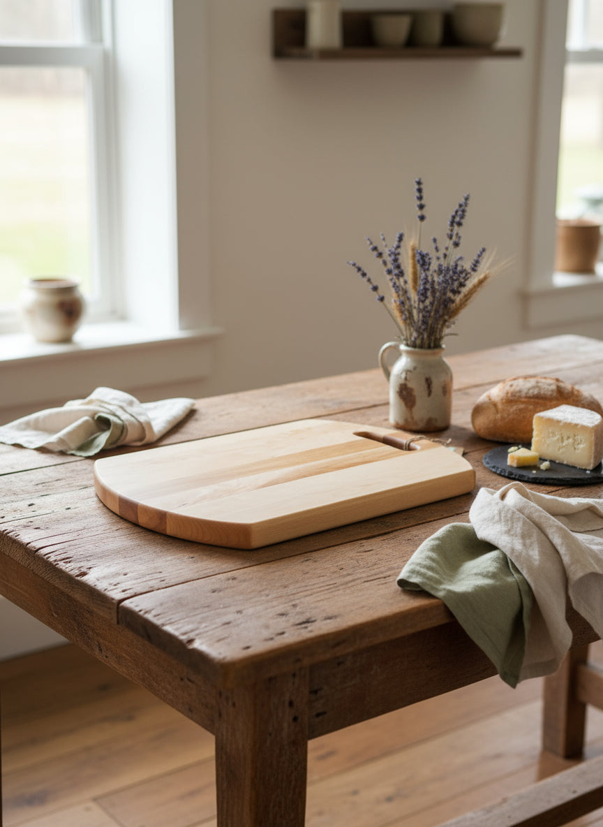 Hard Maple Cutting Board with Handle – Rounded Ends, Artisan Strength