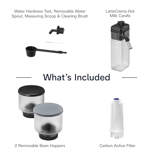 De'Longhi Rivelia Automatic Espresso Machine with Grinder & Milk Frother – All-in-One Coffee Maker, Hot & Iced Latte, Cappuccino, Bean Switch System, Burr Grinder, Compact Italian Design, Black