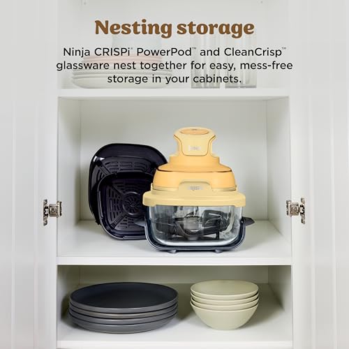 Ninja | Air Fryer | Crispi 4-in-1 Portable Cooking System | 4QT & 6 Cup Glass Containers, Crisper Plates & Storage Lids Included | Microwave, Freezer & Dishwasher Safe | Cherry Crush | FN101DR