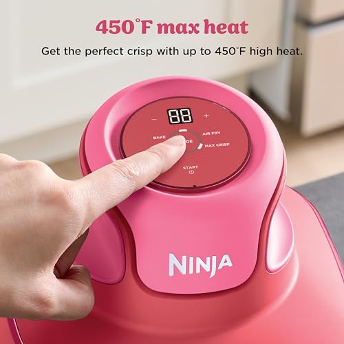 Ninja | Air Fryer | Crispi 4-in-1 Portable Cooking System | 4QT & 6 Cup Glass Containers, Crisper Plates & Storage Lids Included | Microwave, Freezer & Dishwasher Safe | Cherry Crush | FN101DR