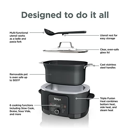 Ninja MC1001 Foodi PossibleCooker PRO 8.5 Quart Multi-Cooker, with 8-in-1 Slow Cooker, Dutch Oven, Steamer, Glass Lid Integrated Spoon, Nonstick, Oven Safe Pot to 500°F, Sea Salt Gray
