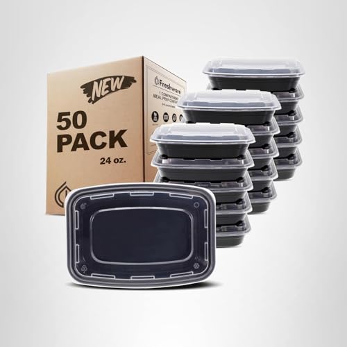 Freshware Meal Prep Containers [150 Pack] 1 Compartment with Lids, Food Storage Containers, Bento Box, BPA Free, Stackable, Microwave/Dishwasher/Freezer Safe (24 oz)