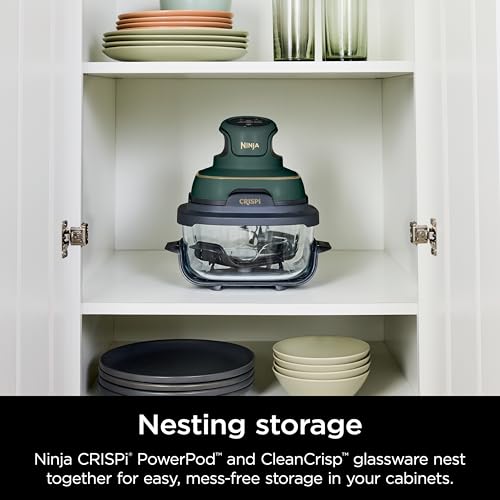 Ninja | Air Fryer | Crispi 4-in-1 Portable Cooking System | 4QT & 6 Cup Glass Containers, Crisper Plates & Storage Lids Included | Microwave, Freezer & Dishwasher Safe | Cherry Crush | FN101DR