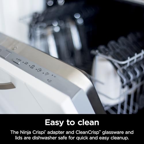 Ninja | Air Fryer | Crispi 4-in-1 Portable Cooking System | 4QT & 6 Cup Glass Containers, Crisper Plates & Storage Lids Included | Microwave, Freezer & Dishwasher Safe | Cherry Crush | FN101DR