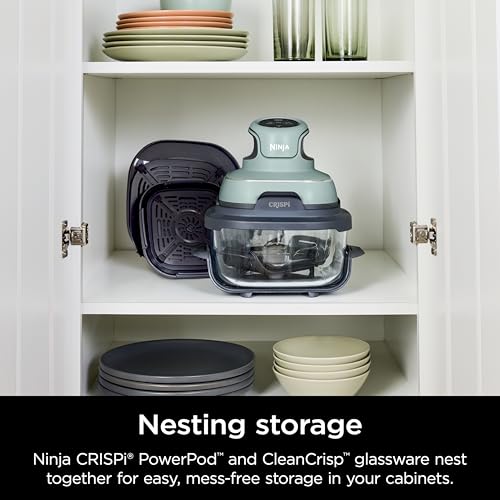 Ninja | Air Fryer | Crispi 4-in-1 Portable Cooking System | 4QT & 6 Cup Glass Containers, Crisper Plates & Storage Lids Included | Microwave, Freezer & Dishwasher Safe | Cherry Crush | FN101DR