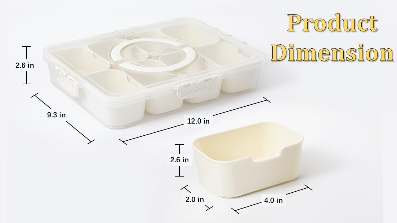 Divided Serving Tray for Candy, Condiment, Fruits and Nuts - Dishwasher Safe Snackle Box Container with Lid - Portable Charcuterie Board for Parties, Picnics, Travel and On-the-Go Snacking (6 Cups)