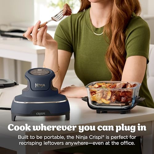 Ninja | Air Fryer | Crispi 4-in-1 Portable Cooking System | 4QT & 6 Cup Glass Containers, Crisper Plates & Storage Lids Included | Microwave, Freezer & Dishwasher Safe | Cherry Crush | FN101DR