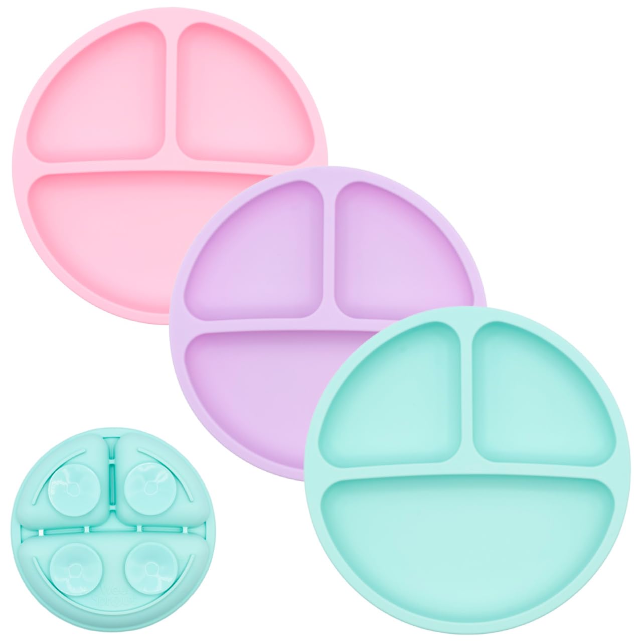 WeeSprout Suction Plates with Lids for Babies & Toddlers - 100% Silicone, Dinnerware Stays Put, Divided Design for Picky Eaters, Microwave & Dishwasher Friendly, 3 Pack