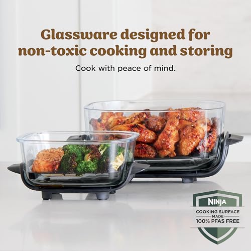 Ninja | Air Fryer | Crispi 4-in-1 Portable Cooking System | 4QT & 6 Cup Glass Containers, Crisper Plates & Storage Lids Included | Microwave, Freezer & Dishwasher Safe | Cherry Crush | FN101DR