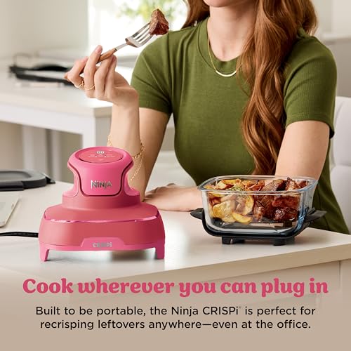 Ninja | Air Fryer | Crispi 4-in-1 Portable Cooking System | 4QT & 6 Cup Glass Containers, Crisper Plates & Storage Lids Included | Microwave, Freezer & Dishwasher Safe | Cherry Crush | FN101DR