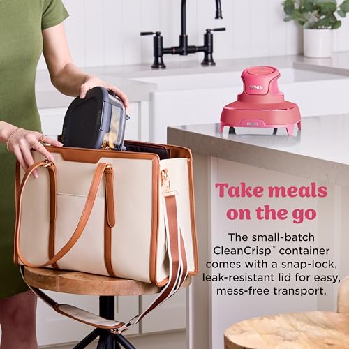 Ninja | Air Fryer | Crispi 4-in-1 Portable Cooking System | 4QT & 6 Cup Glass Containers, Crisper Plates & Storage Lids Included | Microwave, Freezer & Dishwasher Safe | Cherry Crush | FN101DR