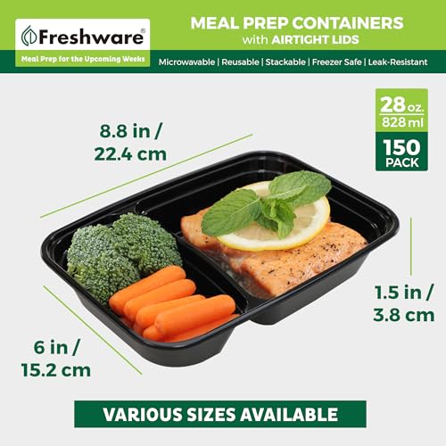 Freshware Meal Prep Containers [150 Pack] 1 Compartment with Lids, Food Storage Containers, Bento Box, BPA Free, Stackable, Microwave/Dishwasher/Freezer Safe (24 oz)