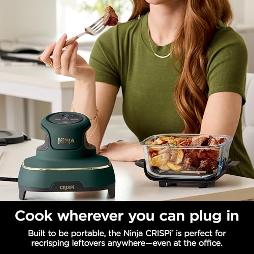 Ninja | Air Fryer | Crispi 4-in-1 Portable Cooking System | 4QT & 6 Cup Glass Containers, Crisper Plates & Storage Lids Included | Microwave, Freezer & Dishwasher Safe | Cherry Crush | FN101DR