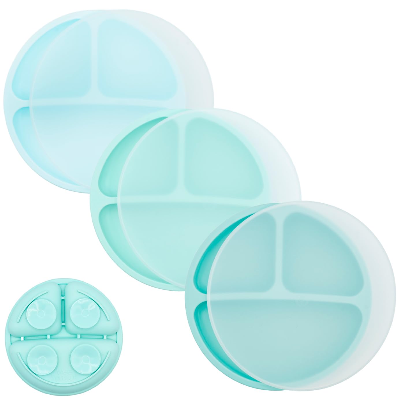 WeeSprout Suction Plates with Lids for Babies & Toddlers - 100% Silicone, Dinnerware Stays Put, Divided Design for Picky Eaters, Microwave & Dishwasher Friendly, 3 Pack