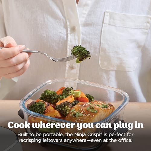 Ninja | Air Fryer | Crispi 4-in-1 Portable Cooking System | 4QT & 6 Cup Glass Containers, Crisper Plates & Storage Lids Included | Microwave, Freezer & Dishwasher Safe | Cherry Crush | FN101DR