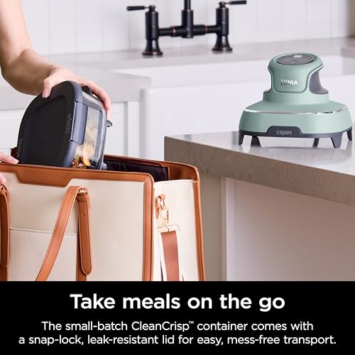 Ninja | Air Fryer | Crispi 4-in-1 Portable Cooking System | 4QT & 6 Cup Glass Containers, Crisper Plates & Storage Lids Included | Microwave, Freezer & Dishwasher Safe | Cherry Crush | FN101DR