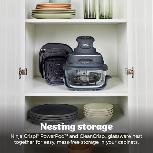 Ninja | Air Fryer | Crispi 4-in-1 Portable Cooking System | 4QT & 6 Cup Glass Containers, Crisper Plates & Storage Lids Included | Microwave, Freezer & Dishwasher Safe | Cherry Crush | FN101DR
