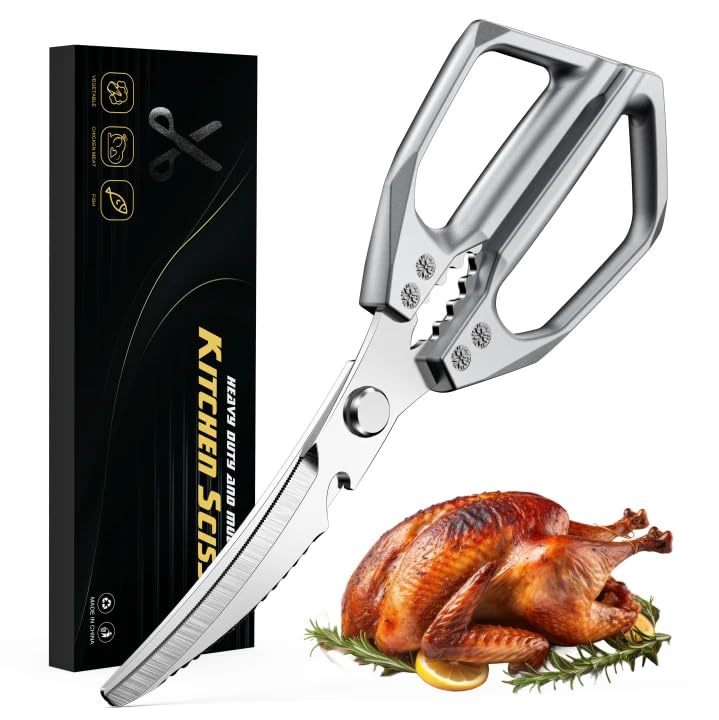 BALUCA Heavy Duty Kitchen Scissors All Purpose - Professional Stainless Steel Japanese Kitchen Shears for Food, Chicken Bones & Turkey | Dishwasher Safe, Sharp Meat & Poultry Scissors (Modern)