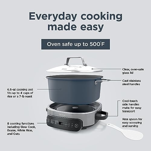 Ninja MC1001 Foodi PossibleCooker PRO 8.5 Quart Multi-Cooker, with 8-in-1 Slow Cooker, Dutch Oven, Steamer, Glass Lid Integrated Spoon, Nonstick, Oven Safe Pot to 500°F, Sea Salt Gray