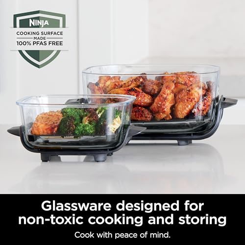 Ninja | Air Fryer | Crispi 4-in-1 Portable Cooking System | 4QT & 6 Cup Glass Containers, Crisper Plates & Storage Lids Included | Microwave, Freezer & Dishwasher Safe | Cherry Crush | FN101DR