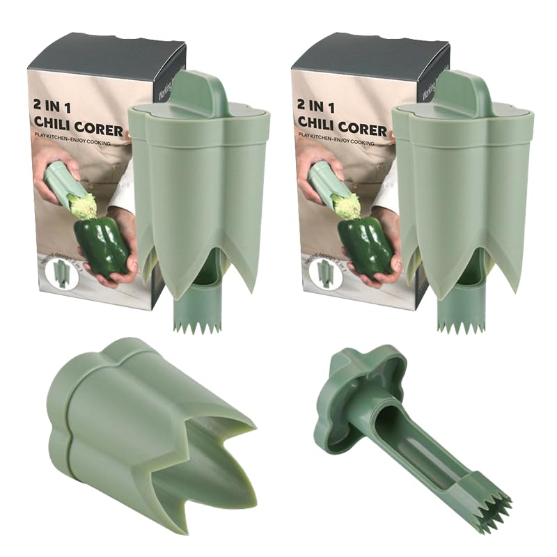 Pepper Corer, 2 in 1 Red Bell Pepper Seed Corer Remover Tool, Fruit & Vegetable Corers Quick Cave Tools for Jalapeno Cutter Deseeder, Blue Yellow, 3 PCS