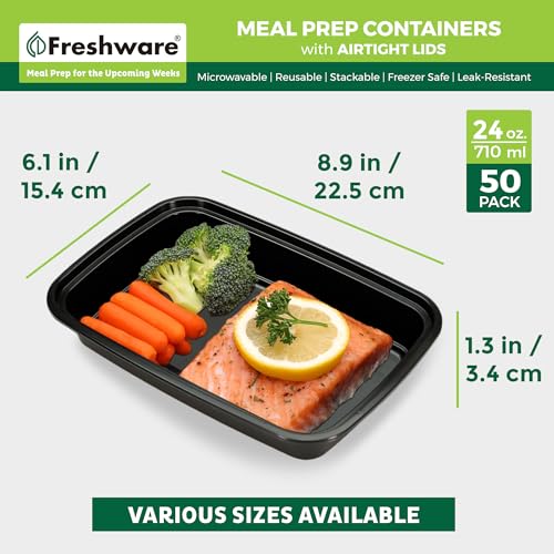 Freshware Meal Prep Containers [150 Pack] 1 Compartment with Lids, Food Storage Containers, Bento Box, BPA Free, Stackable, Microwave/Dishwasher/Freezer Safe (24 oz)