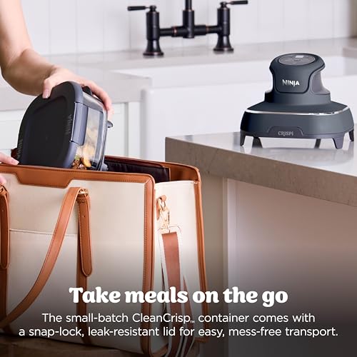 Ninja | Air Fryer | Crispi 4-in-1 Portable Cooking System | 4QT & 6 Cup Glass Containers, Crisper Plates & Storage Lids Included | Microwave, Freezer & Dishwasher Safe | Cherry Crush | FN101DR