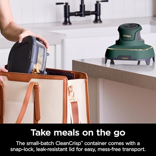 Ninja | Air Fryer | Crispi 4-in-1 Portable Cooking System | 4QT & 6 Cup Glass Containers, Crisper Plates & Storage Lids Included | Microwave, Freezer & Dishwasher Safe | Cherry Crush | FN101DR