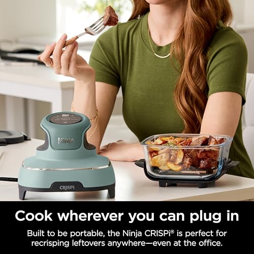 Ninja | Air Fryer | Crispi 4-in-1 Portable Cooking System | 4QT & 6 Cup Glass Containers, Crisper Plates & Storage Lids Included | Microwave, Freezer & Dishwasher Safe | Cherry Crush | FN101DR
