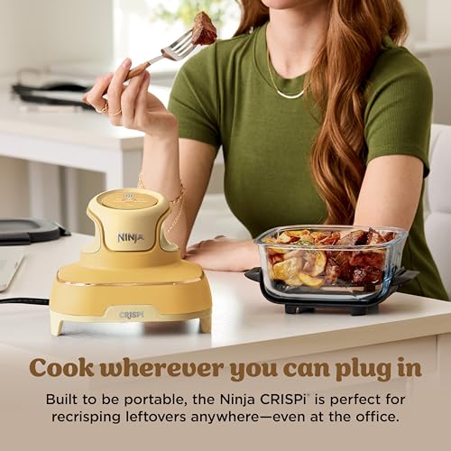 Ninja | Air Fryer | Crispi 4-in-1 Portable Cooking System | 4QT & 6 Cup Glass Containers, Crisper Plates & Storage Lids Included | Microwave, Freezer & Dishwasher Safe | Cherry Crush | FN101DR