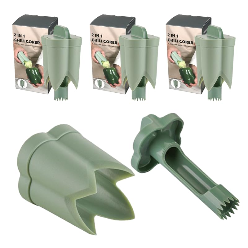 Pepper Corer, 2 in 1 Red Bell Pepper Seed Corer Remover Tool, Fruit & Vegetable Corers Quick Cave Tools for Jalapeno Cutter Deseeder, Blue Yellow, 3 PCS