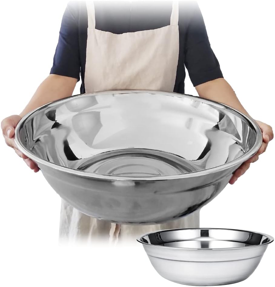 Oversized All-Purpose Stainless Steel Bowl for Home & Commercial, 16 Qt, 15 L, Made in Korea, Premium Stainless Steel, No Dulling & Rusting, For Prepping, Baking, Mixing, Marinating & Brining Kimchi