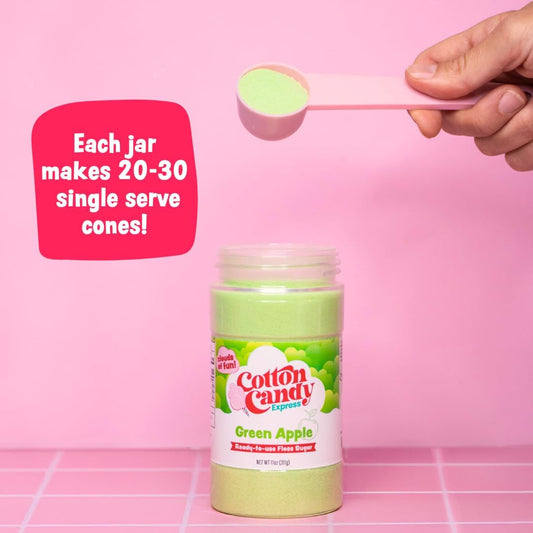 Cotton Candy Express Floss Sugar Variety Pack with 3 - 11oz Plastic Jars of Cherry, Blue Raspberry & Grape Flossing Sugars Plus 50 Paper Cotton Candy Cones