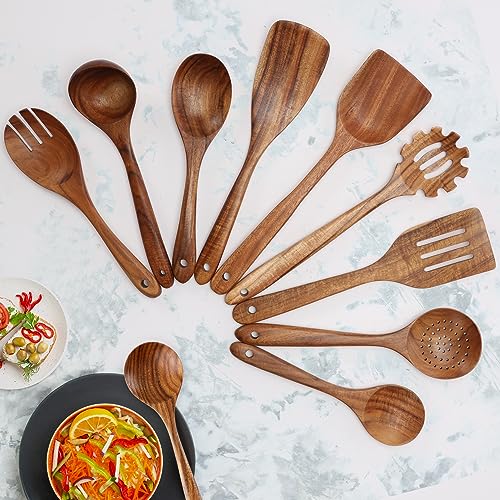 Zulay Kitchen 9.4" Teak Wooden Cooking Spoon – Durable, Non-Stick Wooden Utensil for Cooking, Stirring, Mixing & Serving – Heat-Resistant, Smooth Finish Kitchen Spoon for Nonstick Cookware