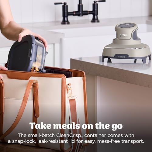 Ninja | Air Fryer | Crispi 4-in-1 Portable Cooking System | 4QT & 6 Cup Glass Containers, Crisper Plates & Storage Lids Included | Microwave, Freezer & Dishwasher Safe | Cherry Crush | FN101DR