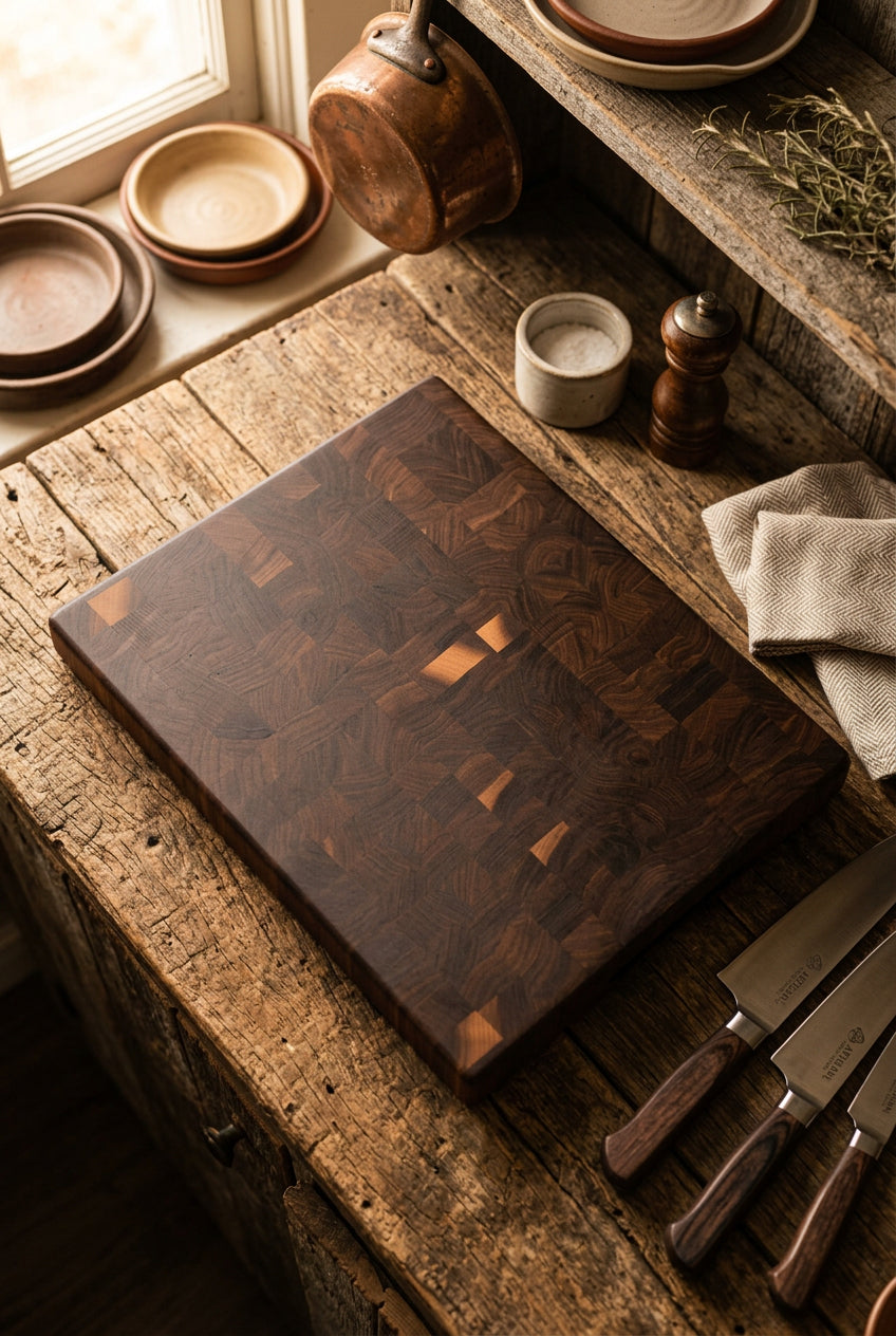 12×18×1.5" End Grain Walnut Cutting Board | Handmade