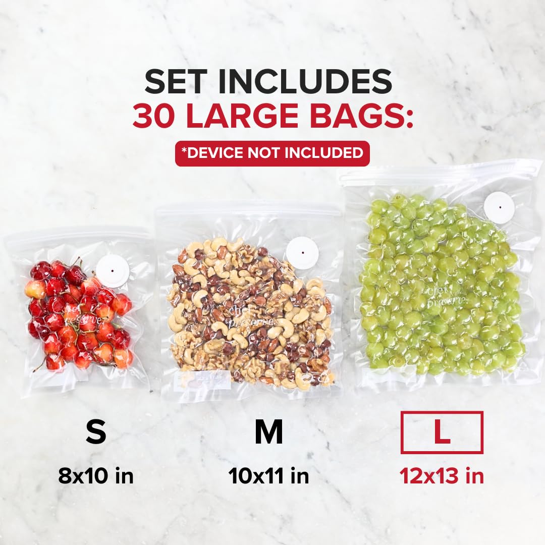 Chef Preserve Compact Vacuum Sealer for Food (Vacuum Sealer Machine + 30 Reusable Vacuum Bags) Powerful Handheld Vacuum Sealer Machine, Seal Meal Saver, Portable Food Sealer