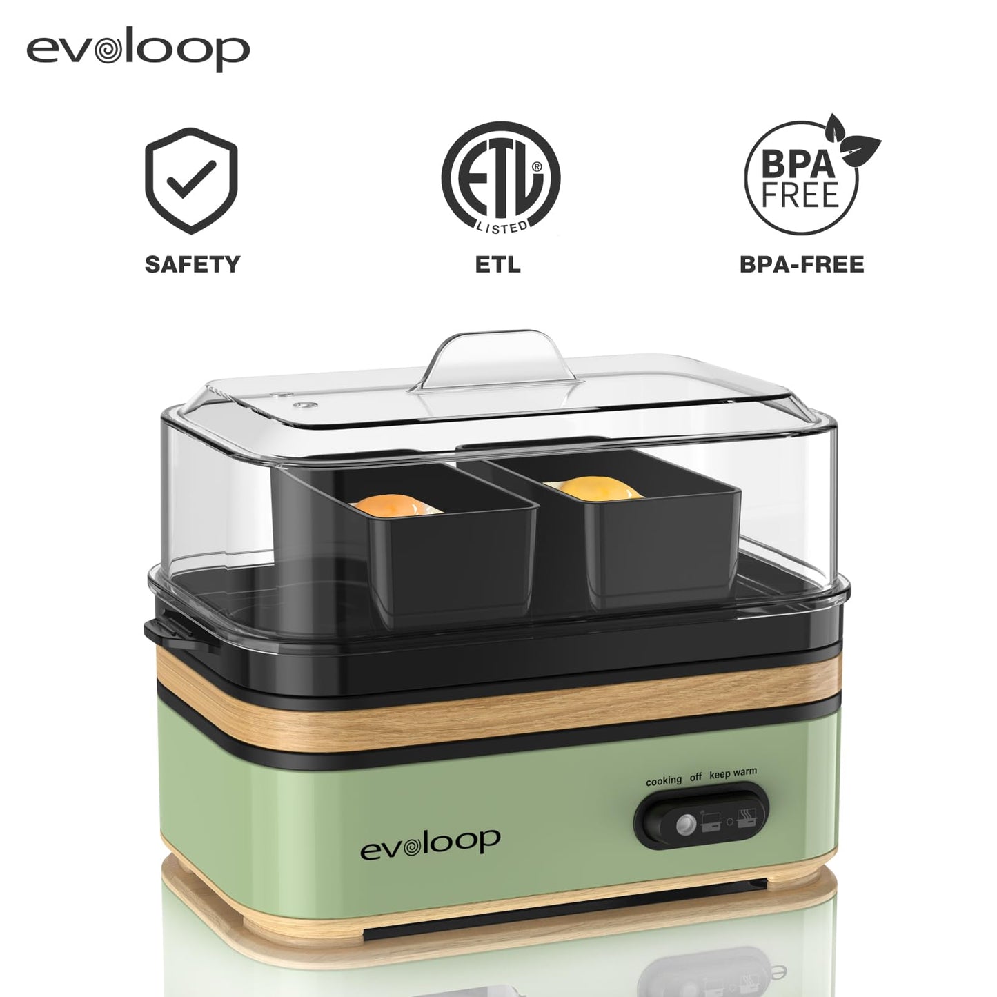 Evoloop Rapid Egg Cooker Electric 6 Eggs Capacity, Soft, Medium, Hard Boiled, Poacher, Omelet Maker Egg Poacher With Auto Shut-Off, BPA Free