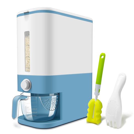 22-25 Lbs Rice Dispenser, Large Cereal Dry Food Storage Containers with Measuring Cup,BPA-Free Household for Kitchen Pantry Organization-Blue