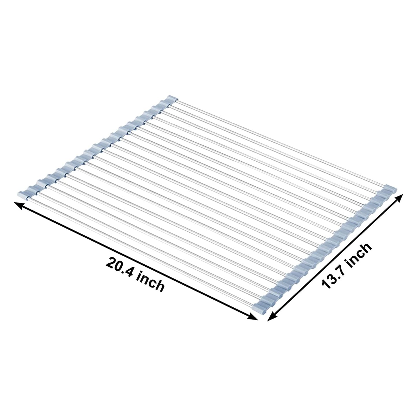 MECHEER Over The Sink Dish Drying Rack, Roll Up Dish Drying Rack Kitchen Dish Rack Stainless Steel Sink Drying Rack, Foldable Dish Drainer, Gray