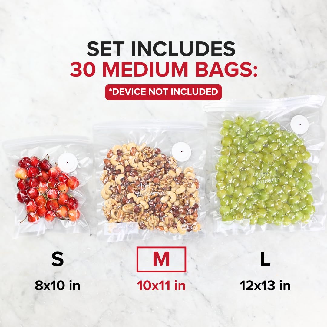 Chef Preserve Compact Vacuum Sealer for Food (Vacuum Sealer Machine + 30 Reusable Vacuum Bags) Powerful Handheld Vacuum Sealer Machine, Seal Meal Saver, Portable Food Sealer