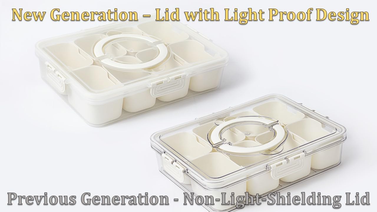 Divided Serving Tray for Candy, Condiment, Fruits and Nuts - Dishwasher Safe Snackle Box Container with Lid - Portable Charcuterie Board for Parties, Picnics, Travel and On-the-Go Snacking (6 Cups)